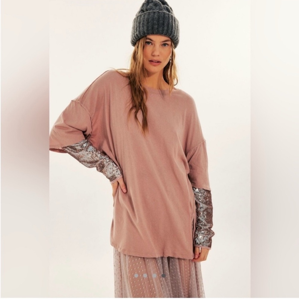 Free People Nellie Sequin Twofer in Pale Mauve Combo